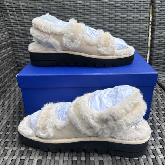 New Stuart Weitzman Zoe Lift Chill Suede Fur Sandals Cream Women's US 7B/EU37.5 - Picture 2 of 10